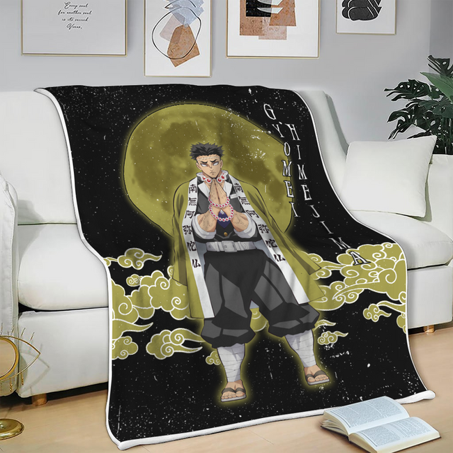 Gyomei Himejima Blanket Custom Moon Style Demon Slayer Anime Bedding 3 - PerfectIvy