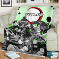 Gyutaro Fleece Blanket Custom Demon Slayer Anime Uniform Mix Manga Style 3 - PerfectIvy