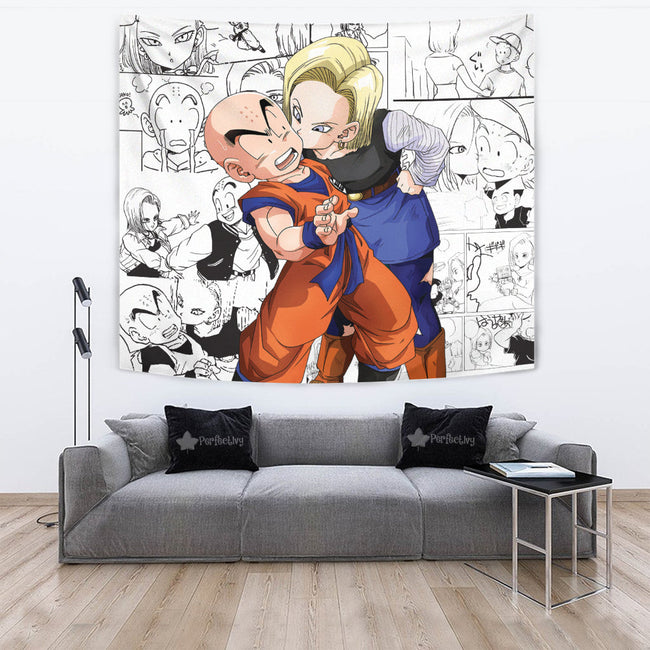 Krillin x Android 18 Tapestry Custom Dragon Ball Anime Room Decor 2 - PerfectIvy