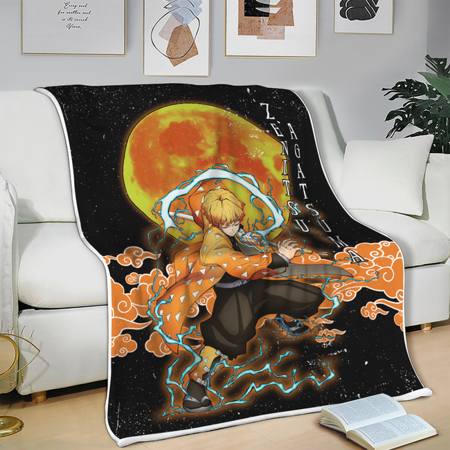 Zenitsu Agatsuma Blanket Custom Moon Style Demon Slayer Anime Bedding 3 - PerfectIvy