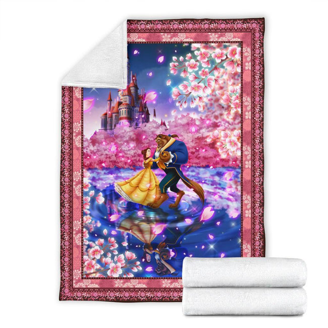 Beauty And The Beast Fleece Blanket Floral Dancing 4 - PerfectIvy