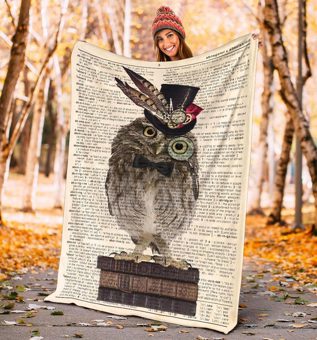 Book Page Owl Fleece Blanket Gift For Owl Lover 4 - PerfectIvy