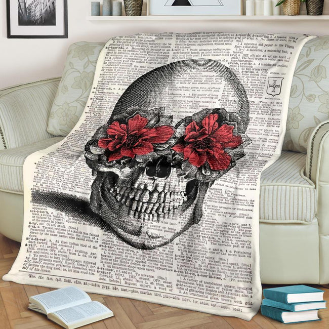 Book Page Skull Fleece Blanket 2 - PerfectIvy