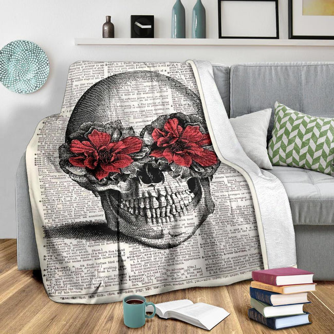Book Page Skull Fleece Blanket 3 - PerfectIvy