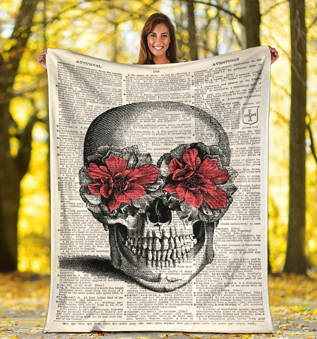 Book Page Skull Fleece Blanket 5 - PerfectIvy