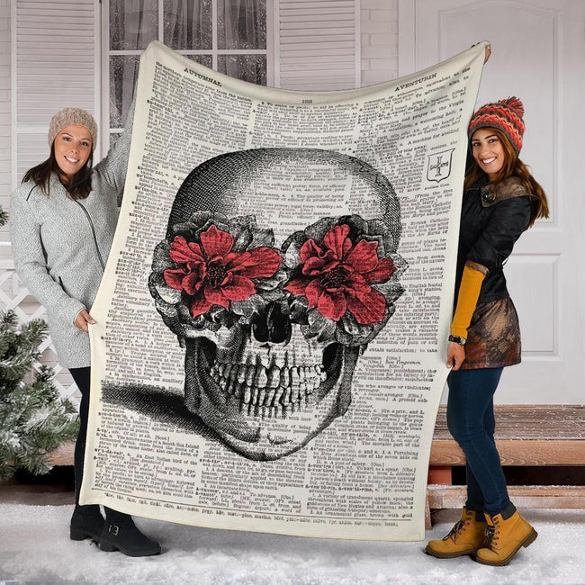 Book Page Skull Fleece Blanket 6 - PerfectIvy