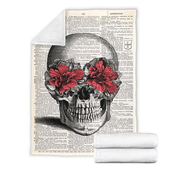 Book Page Skull Fleece Blanket 7 - PerfectIvy