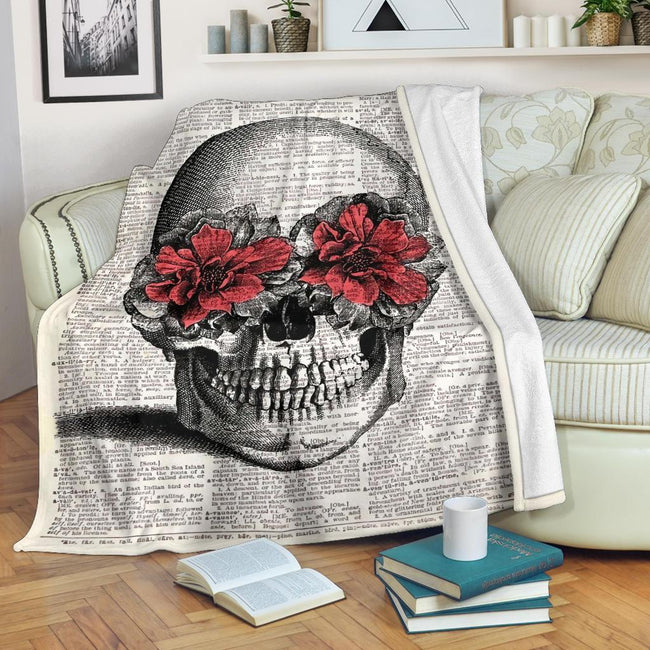 Book Page Skull Fleece Blanket 1 - PerfectIvy