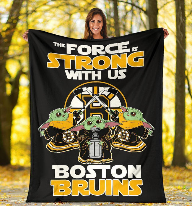 Boston Bruins Baby Yoda Fleece Blanket The Force Strong 1 - PerfectIvy