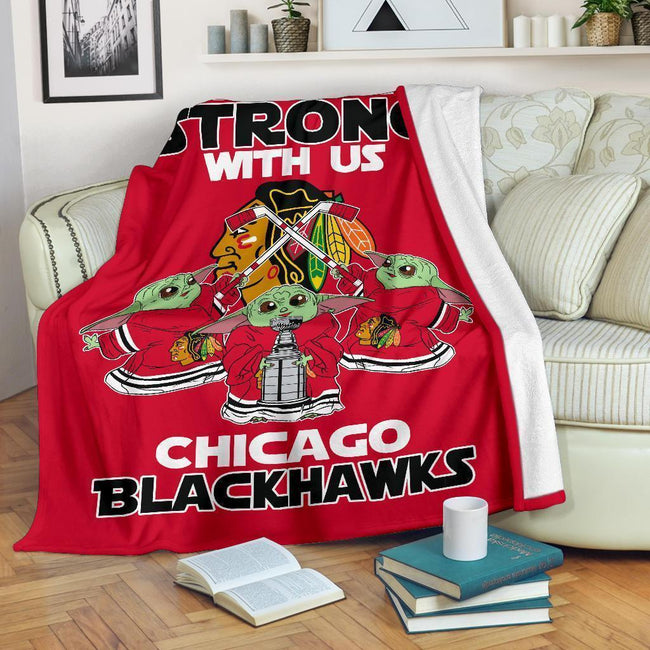 Chicago Blackhawks Baby Yoda Fleece Blanket The Force Is Strong 2 - PerfectIvy