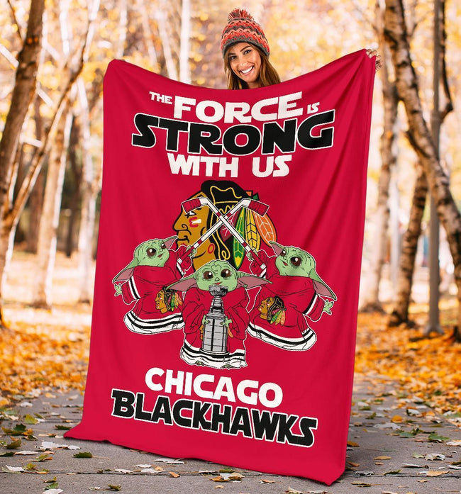 Chicago Blackhawks Baby Yoda Fleece Blanket The Force Is Strong 5 - PerfectIvy