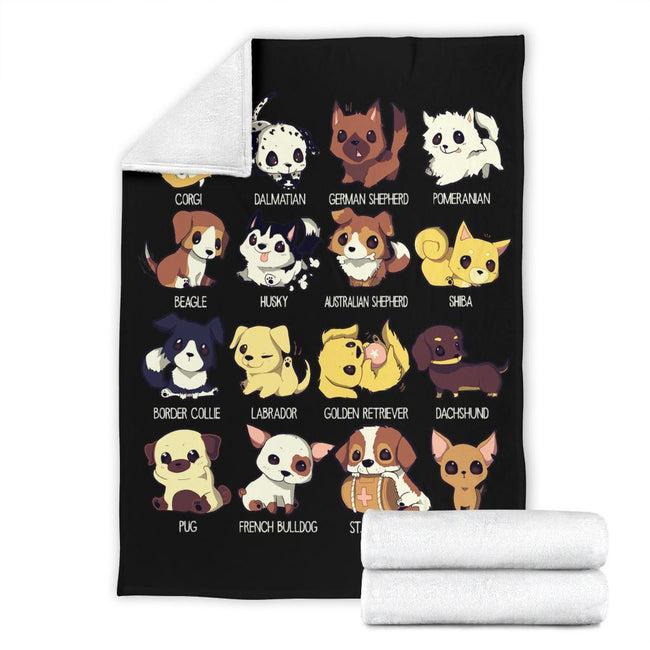 Cute Dogs Fleece Blanket Chibi Style Gift For Dog Lover 4 - PerfectIvy