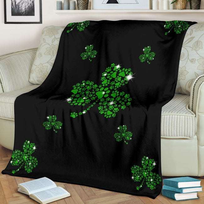 Dog Paw Shamrock Fleece Blanket Gift Idea 2 - PerfectIvy