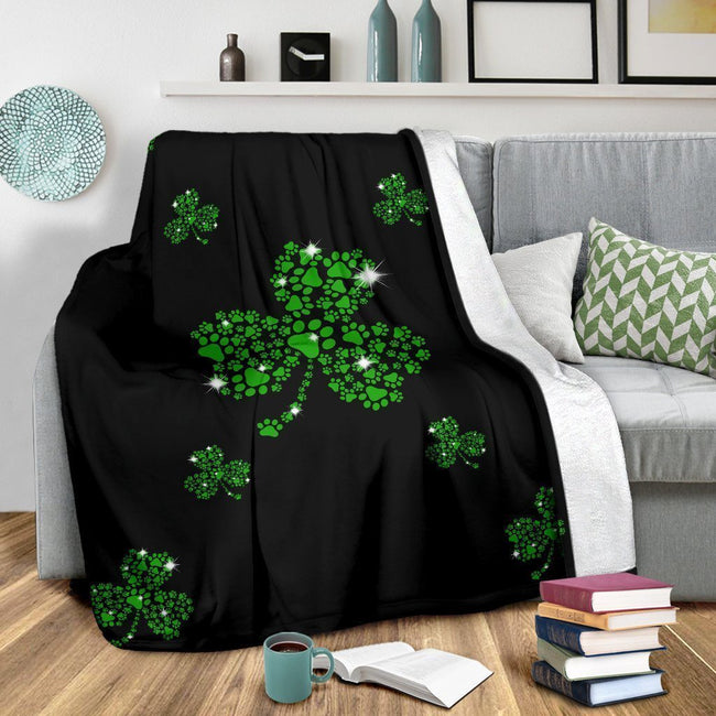 Dog Paw Shamrock Fleece Blanket Gift Idea 3 - PerfectIvy