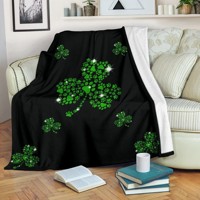 Dog Paw Shamrock Fleece Blanket Gift Idea 1 - PerfectIvy