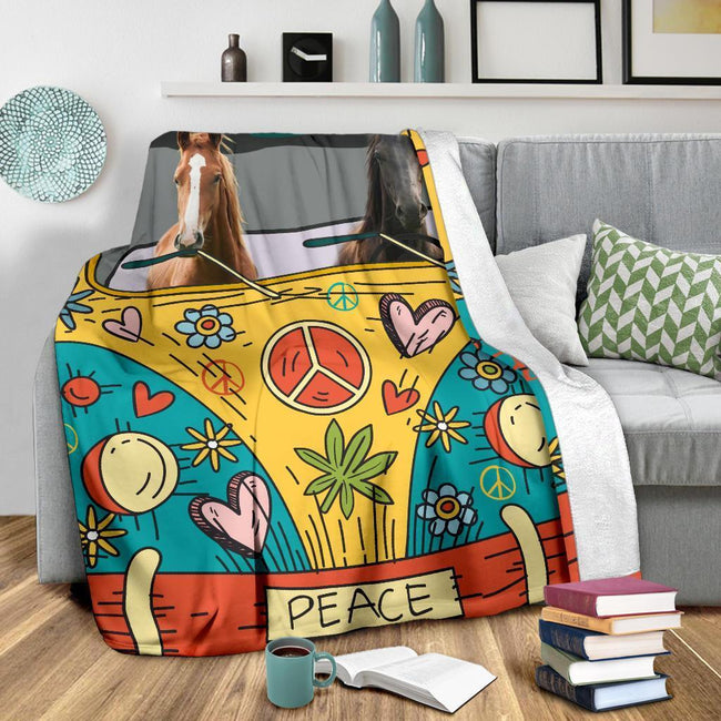 Hippie Van Horse Fleece Blanket Funny Gift For Horse Lover 3 - PerfectIvy