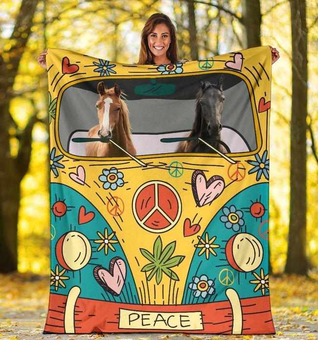 Hippie Van Horse Fleece Blanket Funny Gift For Horse Lover 5 - PerfectIvy