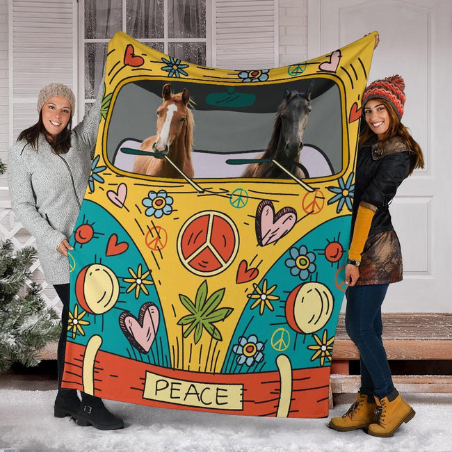 Hippie Van Horse Fleece Blanket Funny Gift For Horse Lover 6 - PerfectIvy