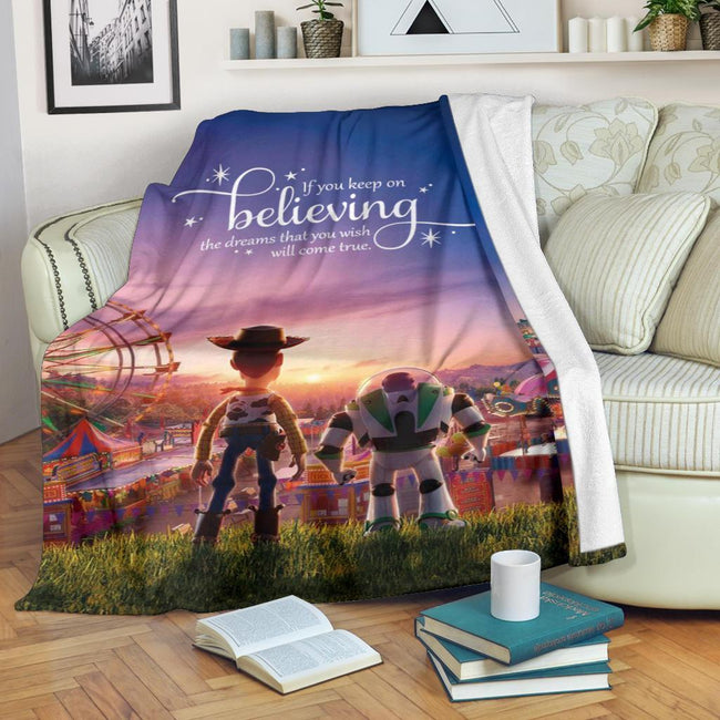 Keep On Believing Cowboy And Buzz Lightning Fleece Blanket 1 - PerfectIvy