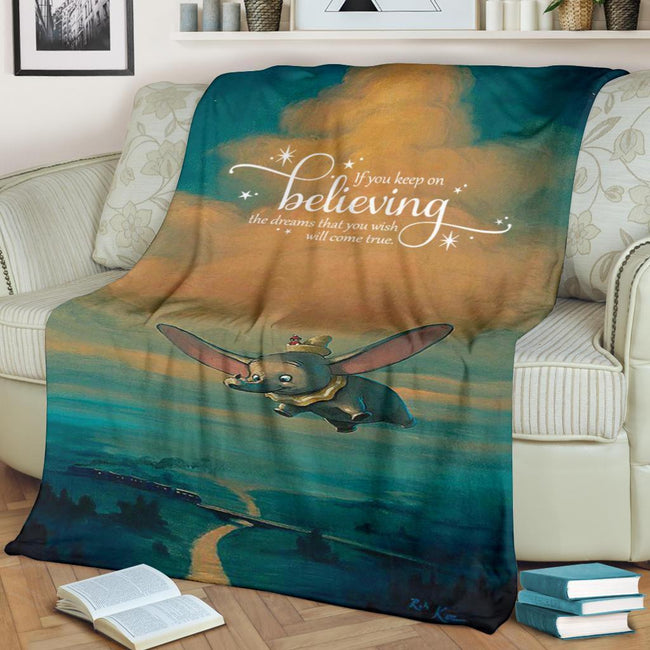Keep On Believing Dumbo Fleece Blanket Flying Elephant 2 - PerfectIvy