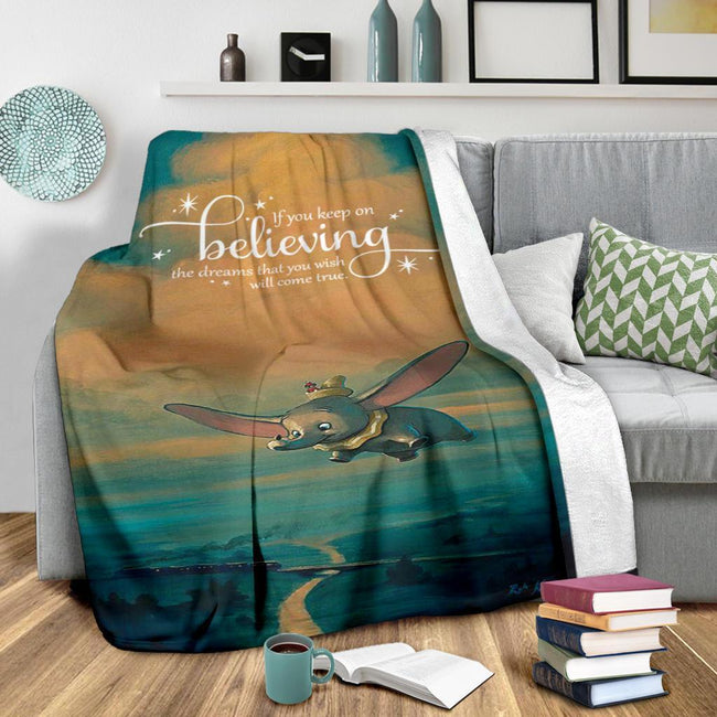 Keep On Believing Dumbo Fleece Blanket Flying Elephant 3 - PerfectIvy