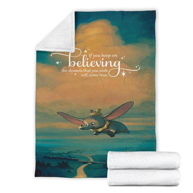 Keep On Believing Dumbo Fleece Blanket Flying Elephant 4 - PerfectIvy