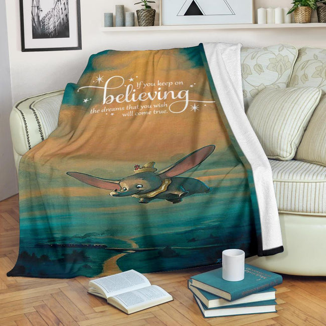 Keep On Believing Dumbo Fleece Blanket Flying Elephant 1 - PerfectIvy
