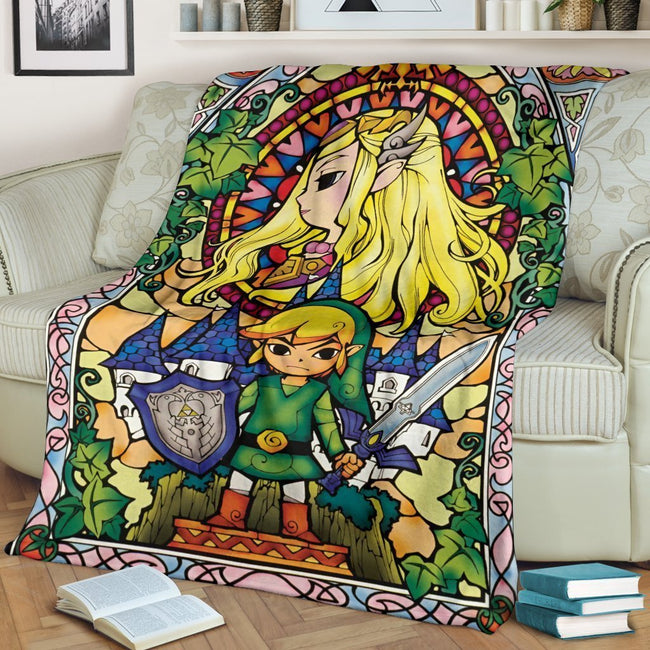 Legend Of Zelda Fleece Blanket Stain Glasses Style Bedding Decor Gift 2 - PerfectIvy