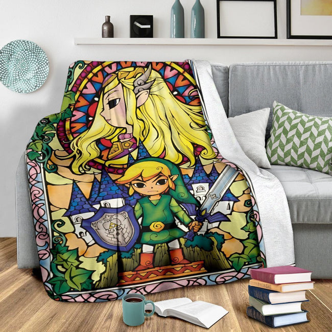 Legend Of Zelda Fleece Blanket Stain Glasses Style Bedding Decor Gift 3 - PerfectIvy