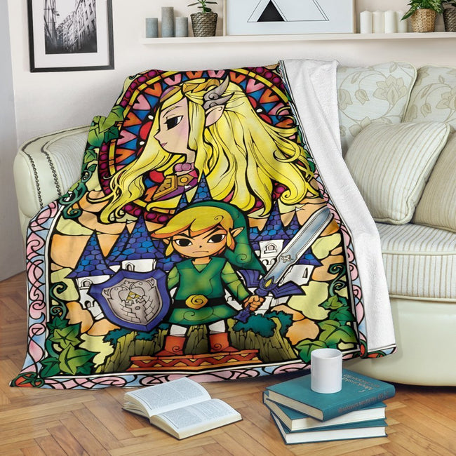 Legend Of Zelda Fleece Blanket Stain Glasses Style Bedding Decor Gift 1 - PerfectIvy