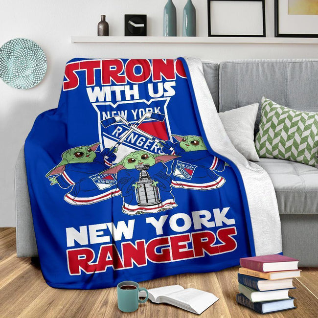 New York Rangers Baby Yoda Fleece Blanket The Force Strong 4 - PerfectIvy