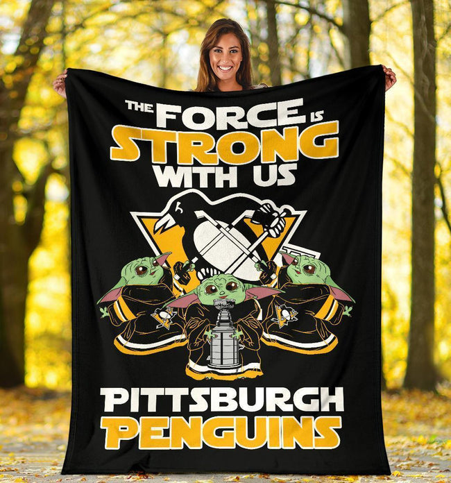 Pittsburgh Penguins Baby Yoda Fleece Blanket The Force Strong 1 - PerfectIvy