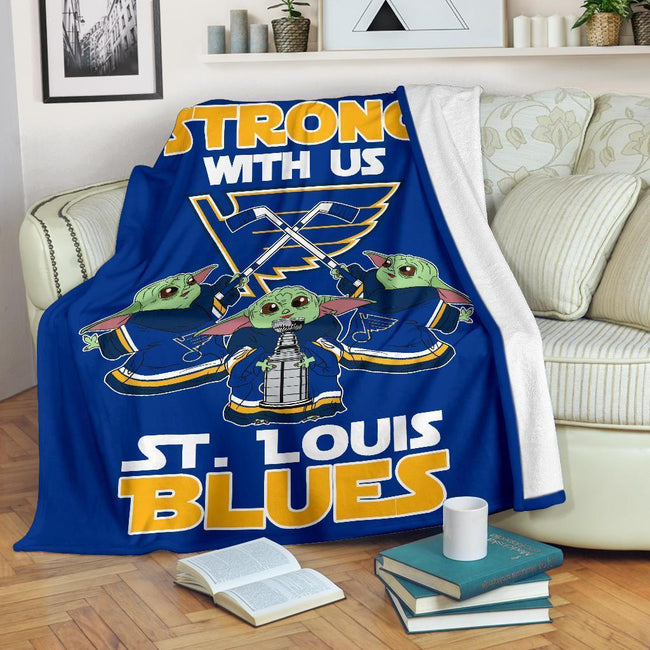 St. Louis Blues Baby Yoda Fleece Blanket The Force Strong 2 - PerfectIvy
