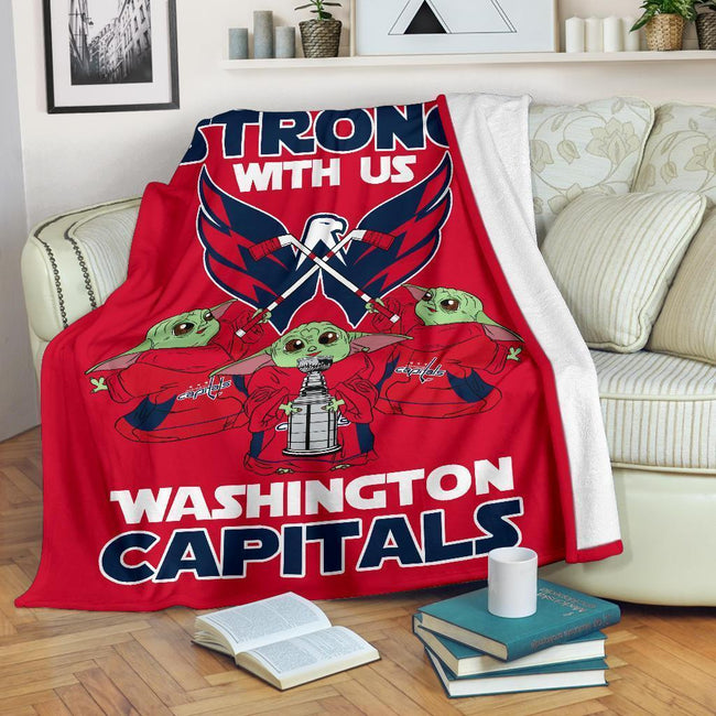 Washington Capitals Baby Yoda Fleece Blanket The Force Strong 2 - PerfectIvy
