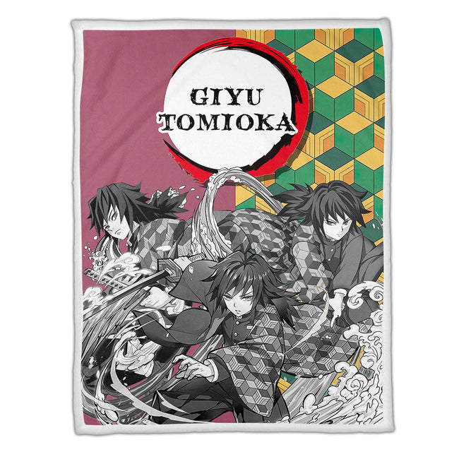Giyu Tomioka Fleece Blanket Custom Demon Slayer Anime Uniform Mix Manga Style 1 - PerfectIvy