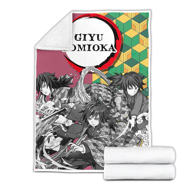 Giyu Tomioka Fleece Blanket Custom Demon Slayer Anime Uniform Mix Manga Style 2 - PerfectIvy