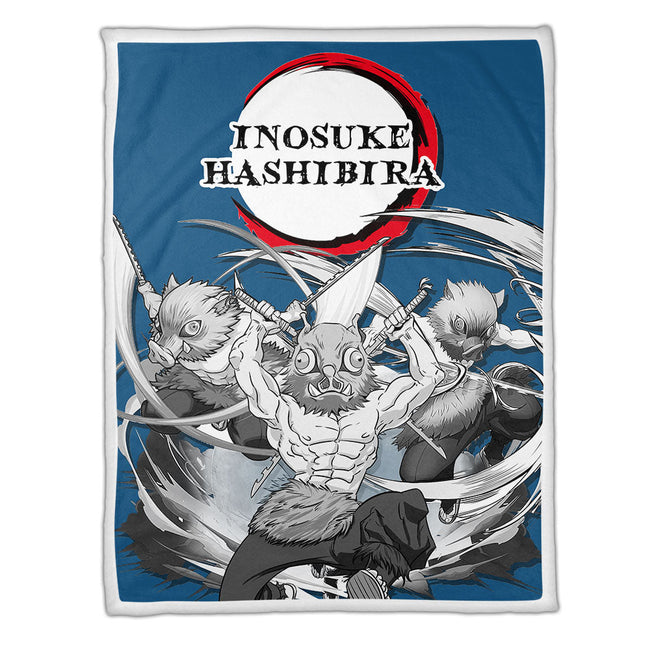 Inosuke Fleece Blanket Custom Demon Slayer Anime Uniform Mix Manga Style 1 - PerfectIvy