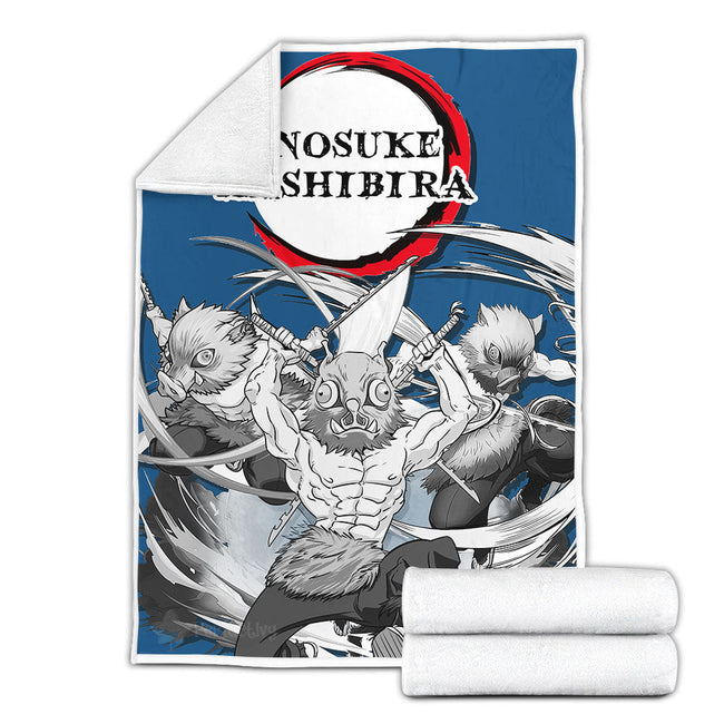 Inosuke Fleece Blanket Custom Demon Slayer Anime Uniform Mix Manga Style 2 - PerfectIvy