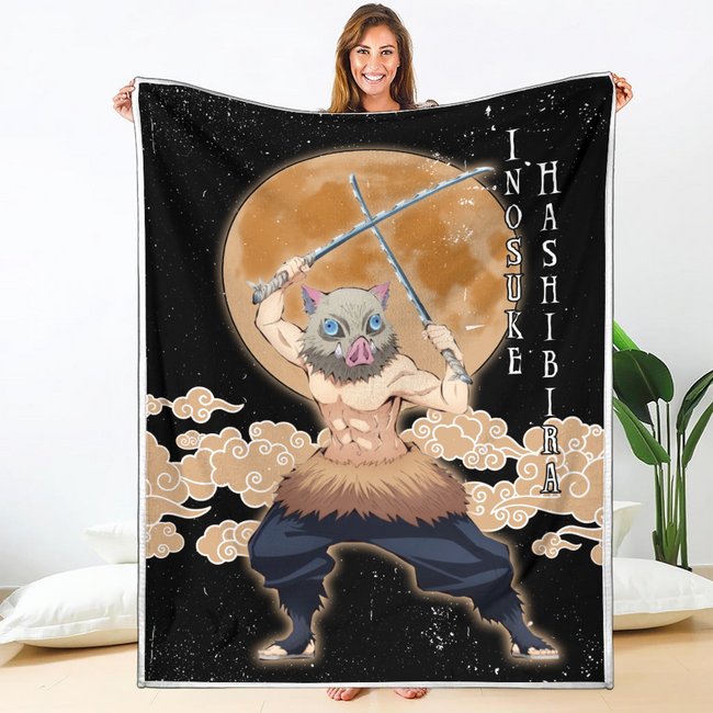 Inosuke Hashibira Blanket Custom Moon Style Demon Slayer Anime Bedding 1 - PerfectIvy