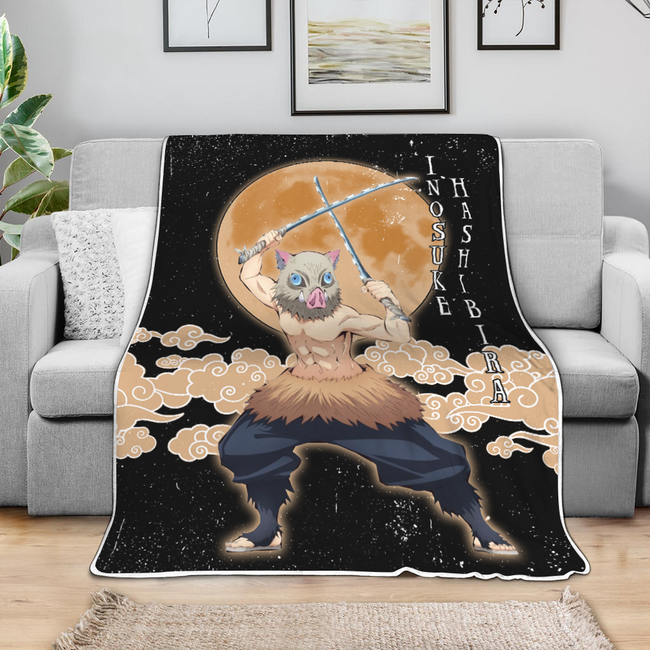 Inosuke Hashibira Blanket Custom Moon Style Demon Slayer Anime Bedding 4 - PerfectIvy