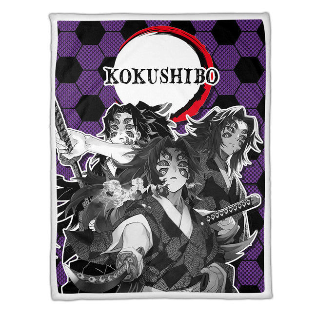 Kokushibo Fleece Blanket Custom Demon Slayer Anime Uniform Mix Manga Style 1 - PerfectIvy