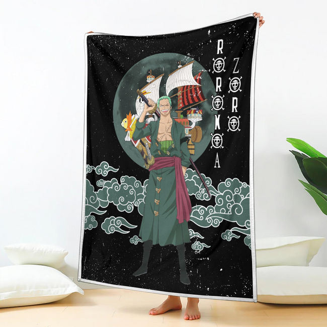 Roronoa Zoro Blanket Moon Style Custom One Piece Anime Bedding 2 - PerfectIvy