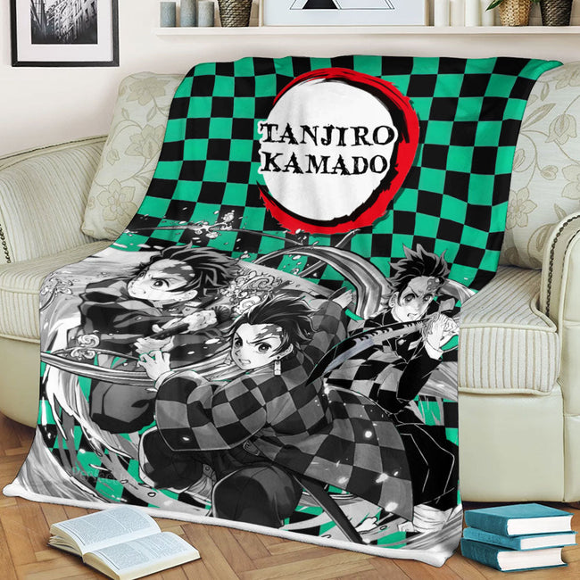 Tanjro Fleece Blanket Custom Demon Slayer Anime Uniform Mix Manga Style 3 - PerfectIvy