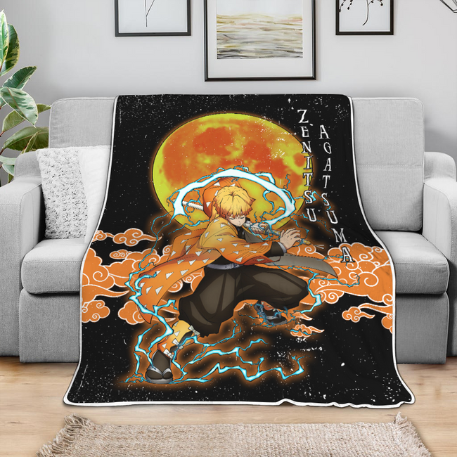 Zenitsu Agatsuma Blanket Custom Moon Style Demon Slayer Anime Bedding 4 - PerfectIvy