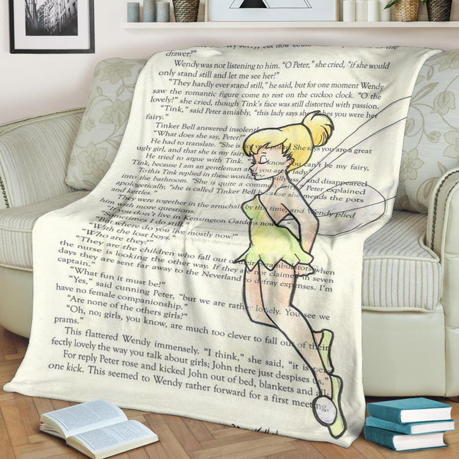 Book Page Style Tinker Bell Fleece Blanket 2 - PerfectIvy
