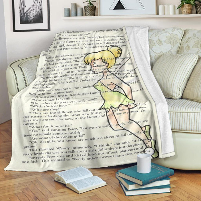 Book Page Style Tinker Bell Fleece Blanket 1 - PerfectIvy
