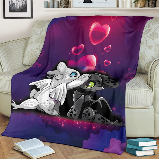 Cute Night Fury and Light Fury Fleece Blanket Dragon Bedding Decor Gift 2 - PerfectIvy