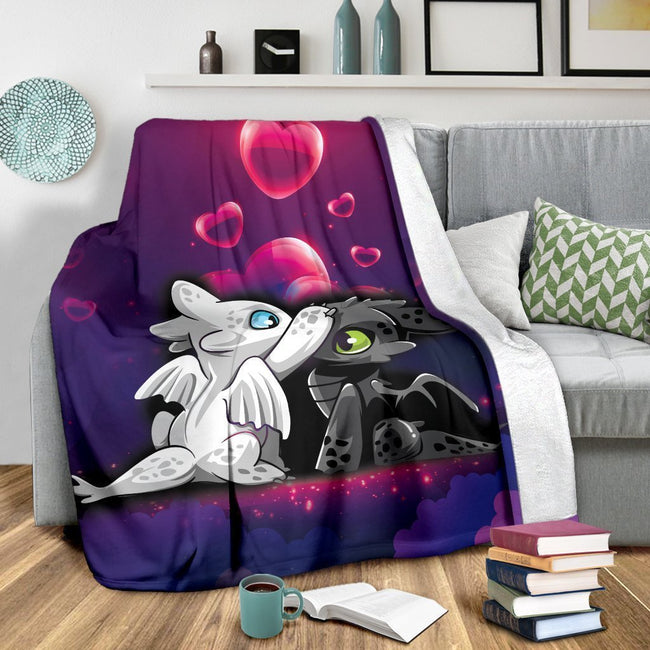 Cute Night Fury and Light Fury Fleece Blanket Dragon Bedding Decor Gift 3 - PerfectIvy