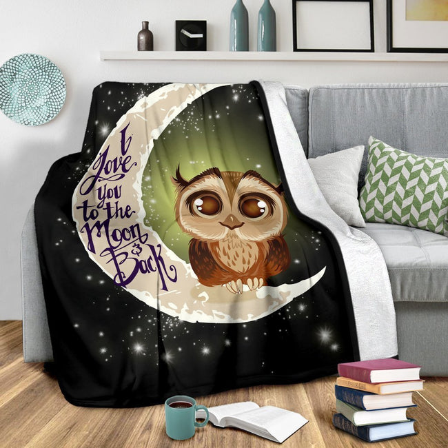 Cute Owl Fleece Blanket I Love You To The Moon And Back 3 - PerfectIvy