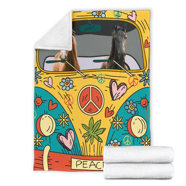 Hippie Van Horse Fleece Blanket Funny Gift For Horse Lover 7 - PerfectIvy